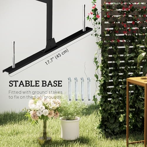 Outsunny Metal Outdoor Privacy Screen, 78" H x 48" W Decorative Privacy Fence Screen, Freestanding Outdoor Divider with Stand, Climbing Plant Trellis for Garden Walkway, Balcony, Patio, Striped Black - color: Black/Striped