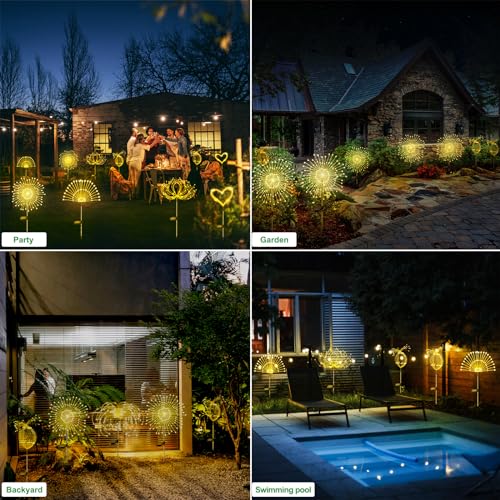 Slyuexu Solar Garden Lights Outdoor Waterproof, 2 Pack 120 LED Solar Firework Lights Decorative Garden Décor Outside for Flowerbed Pathway Party Christmas Decoration, Warm White - color: Warm White, size: 2 Pack