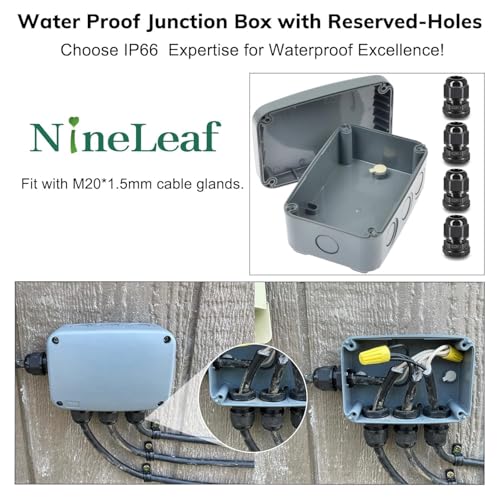 Outdoor Junction Box,Nineleaf IP66 Weatherproof Electrical Project Boxes PVC/ABS Plastic Enclosure Box Universal Watertight 4.9 x 3.3 x 2.3 inch (125x86x62mm), with 4PK 20mm Cable Gland Grey(1 Set) - color: Grey, size: Medium+4*M20