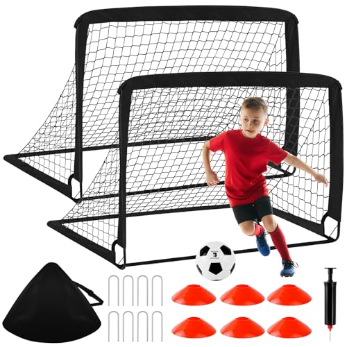 Kids Soccer Goals for Backyard Set - 2 Pack of 4' x 3' Portable Pop Up Soccer Nets, Training Equipment with Soccer Ball, Soccer Set for Kids Toddler and Youth Outdoor Games, Sports, Gifts
