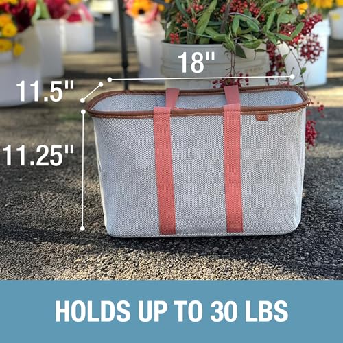 CleverMade Collapsible LUXE Tote, 30L Foldable Grocery Shopping Bag, Reusable - color: Rose Herringbone