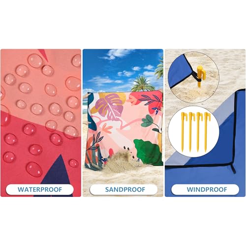 HIHOHO Beach Blanket Waterproof Sandproof Extra Large Beach Mat 79" X 83"/120"x108"for 1-8 Adults Quick Drying Durable Outdoor Picnic Mat for Beach Travel Camping Hiking - color: Colorful Print, size: 79" X 83"（1~3 person）