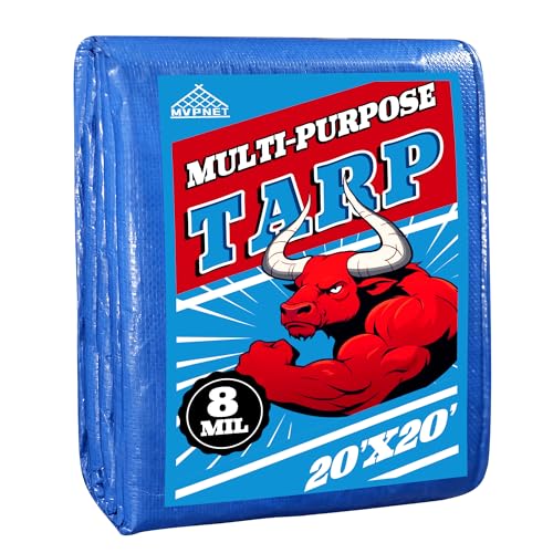 MVPMET Tarp 20x20 Feet 8Mil Multipurpose Waterproof Blue Tarps,UV Resistant, for Covering Courtyards,Emergency Rain Shelter, Camping Tarps. - color: 8mil, size: 20x20