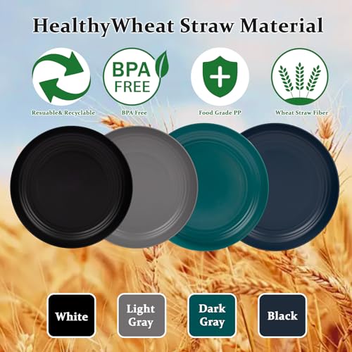 Supernal 10" Wheat Straw Dinner Plates,Reusable&Durable Plastic Plates Dishwasher Safe,16-Pack (4 Black, 4 Dark Green, 4 Dark Blue, 4 Dark Gray), Versatile Tableware for Modern Dining and Outdoor Use - color: Black/Dark Gray/Dark Green/Dark Blue