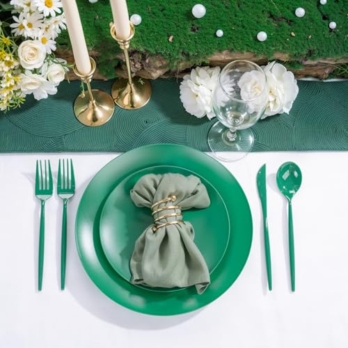 ejonirinjonir EI 150pcs Green Plastic Plates,Green Disposable Plates Heavy Duty,Fancy Plastic Dinnerware Set,Dinner Plate for Party,Picnic,Birthday,Wedding Afternoon Tea Spring,St. Patrick's Day - color: Green Frosted Plastic Plates