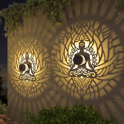 4 Pack Solar Fence Lights Metal Solar Powered Outdoor Wall Deck Step Lights Zen Theme Waterproof Fence Light for Garden Post Patio Backyard Yard Decor, Gardening Gifts for Women Mom Grandma - color: Zen, size: 4 Pack