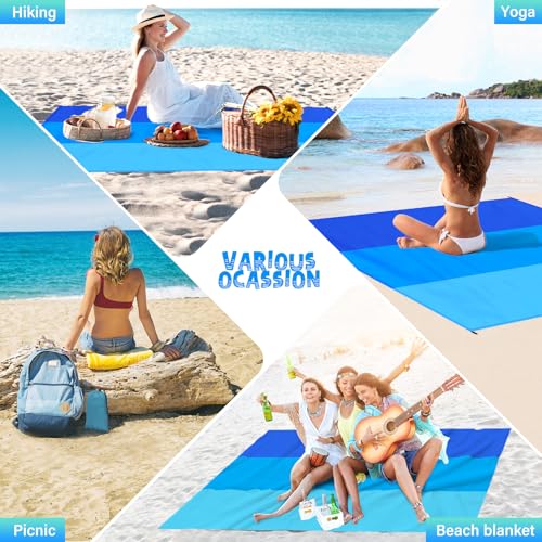 Beach Blanket Waterproof Sandproof 1-7 Adult Oversized 78 '' × 110 '' Lightweight Durable Compact Sand Free Extra Large Beach Mat for Travel Camping Hiking Picnic - color: 3blue, size: 78“x110”