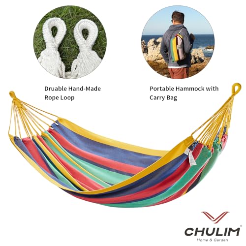 CHULIM Brazilian Double Hammock with Tree Straps,Extra Large 94x63IN,2 Persons Hammock for Backyard Patio Outdoor and Indoor,450lbs Weight Capacity,Soft Woven Cotton Fabric - Aqua Bule Stripe - color: Aqua Bule Stripe