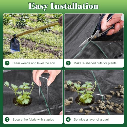 FEED GARDEN 4FT x 300FT Landscape Fabric Weed Barrier Fabric, Heavy Duty 3.2oz Weed Control Mat, Weed Blocker Ground Cover Geotextile Fabric for Gardening, with 20 U-Shaped Stakes - size: 4FT x 300FT