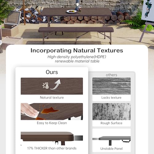 VSOAEIL 6 Foot Folding Bench, Portable Plastic Folding Bench Seat, Foldable Seat for Indoor Outdoor Picnic Camping Dining, Soccer Garden Multipurpose Entertaining Activities, Brown, 1 Pack - color: Brown, size: 1 Pack