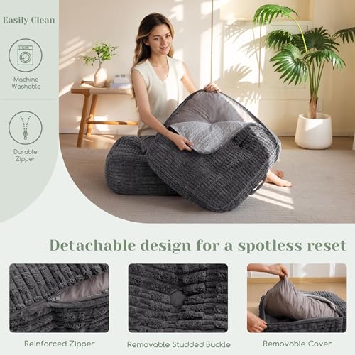 HIGOGOGO 8" Floor Pillow Cushion for Adults, Meditation Cushion Pillow, Blended Corduroy Cover, Large Square Floor Sitting for Tatami Living Room or Yoga, 2Pack, Dark Grey - color: Square Dark Grey, size: 8" Thick(Pack of 2)