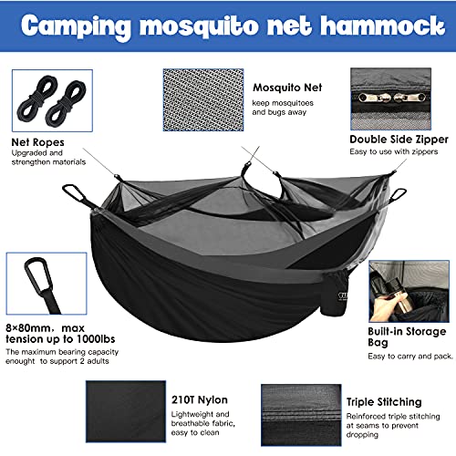 Gold Armour Camping Hammock - Camping Essentials, Double Hammock with Bug Net, Camping Gear Hammock for Outside, Hiking, and Travel (Black & Gray) - color: Black & Gray