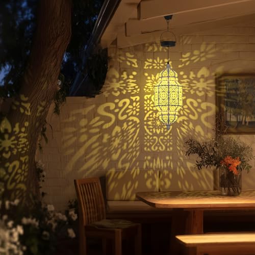 18 Inch High Large Hanging Solar Lights Outdoor Garden Decor, Decorative Waterproof Plastic Moroccan Solar Lantern Lamp, Outside Decorations for Patio Yard Porch Decor, Gardening Gifts for Women Mom - color: Warm White, size: 1pack