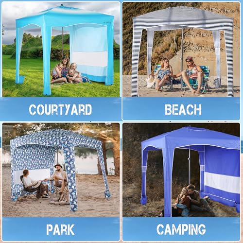 UPWELL Beach Tent Easy Set Up Canopy Sun Shelter Shade with UPF 50+UV Protection Portable Beach Umbrella Outdoor Sunwall with Sand Pockets for Fishing Backyard Camping (Blue) - color: Mediterranean