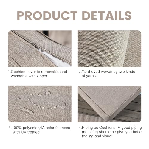 ARTPLAN Deep Seat Outdoor Patio Chair Cushions,2-Piece Seat and Back Cushion Set 24x24x6 and 18x24 Inches,Square, Khaki - color: Khaki