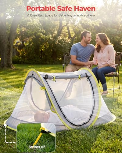 Poray Portable Baby Beach Tent with UPF 50+ Sun Shelter,Mosquito Net and Sunshade, Ideal Pop Up Kids Travel Tent with Carry Bag & 2 Stakes,Outdoor Indoor Play and Sun Protection - style: Yellow