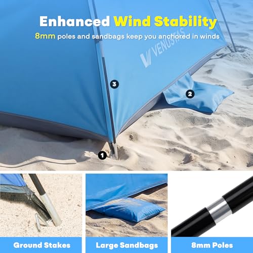Venustas Beach Tent Sun Shelter for 3/4/6/8 Person, UPF 50+ UV Protection Beach Canopy, Lightweight and Easy Setup Cabana, Portable Shade Tent - color: Sky Blue, size: 3 Person