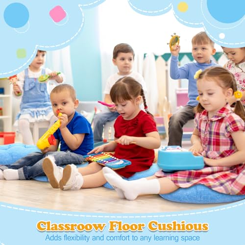 Fumete 8 Pcs 16 Inch Round Floor Cushions for Kids and Toddlers, Flexible Seating Classroom Furniture Floor Pillow for Home, Daycare, Preschool, Yoga and Meditation (Sky Blue) - color: Sky Blue