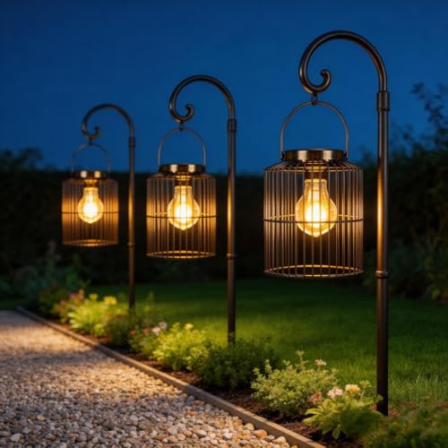 Solar Lanterns Outdoor Waterproof, Metal Hanging Solar Light for Outside Garden Patio Porch Table, Outdoor Decorative Lantern with Bright Warm White Light