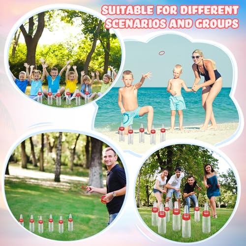 30 Pcs Ring Toss Game Carnival Game Set Include 24 Plastic Throw Rings and 6 Glass Bottles for All Occasions and Events, Summer Backyard Fun, Beach, Carnival Party Favor - color: Red, size: 1.57"