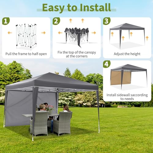 10x10 Pop Up Canopy with 4 Sidewalls, Outdoor Portable Instant Canopy Tent, Waterproof Pop Up Tent, Versatile Gazebo for Camping, Outdoor Parties, Backyard,Beach Activities,Grey - color: Gray
