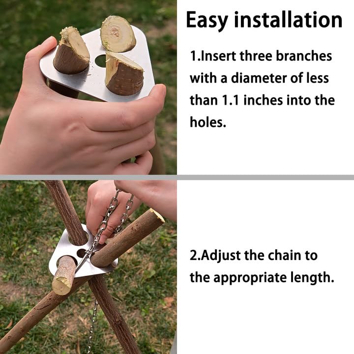 Camping Tripod Board - Stainless Steel Campfire Support Plate with Adjustable Chain, Turn Branches into Campfire Tripod, Portable Outdoor Cooking Accessories for Camping and Picnic, Silver
