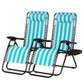 Nazhura Set of 2 Relaxing Recliners Patio Chairs Adjustable Steel Mesh Zero Gravity Lounge Chair Beach Chairs with Pillow and Cup Holder (Light Blue Stripe) - color: Light Blue Stripe