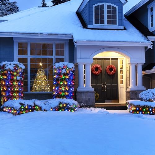 BlcTec Outdoor Christmas Lights 200 LED 8.4ft x 5.2ft Christmas Net Lights with 8 Modes, UL Certified, Timer, Connectable, Waterproof Design for Bushes, Shrubs Outdoor Xmas Decorations, Multicolor - color: Muticolor, size: 200LED