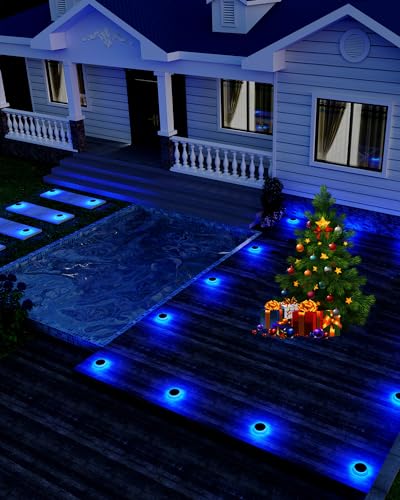 DetarZinLED 6 Packs Solar Driveway Lights, Blue Dock Deck Lights Solar Powered Outdoor IP68 Waterproof, Stick on Light for Step, Stair, Driveway, Pool, Pathway, Walkway, Patio - size: 6pcs Blue Round