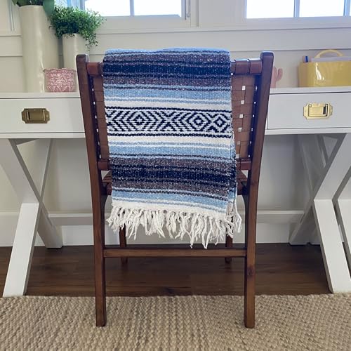 Del Mex Classic Mexican Blanket, Large Authentic Woven Falsa Throw (70"x50"), Artisan Southwest Décor for Beach, Yoga, Outdoors (Light Blue) - color: Light Blue