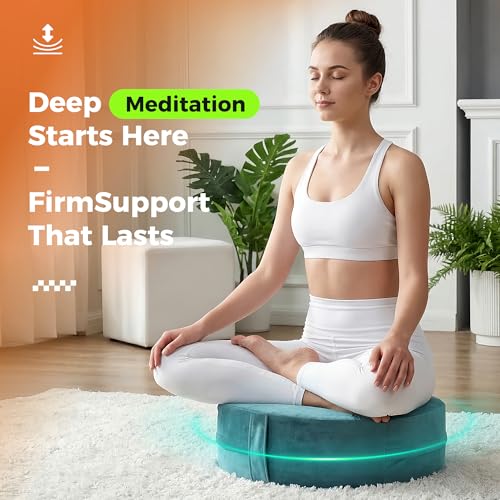 Meditation Cushion for Restorative Yoga, High-Density Yoga Bolster Pillow with Velvet Cover, Floor Cushion for Adults, Ideal for Posture Support, Pilates and Relaxation (Green)