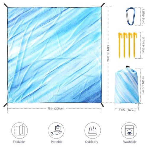 AISPARKY Beach Blanket Waterproof Sandproof Lightweight Durable Compact Sand Free Beach Mat 79”x 83” for 1-4 Adults for Festival Travel Camping Hiking Picnic Blanket (Slanting-BL&W) - color: Slanting-bl&w-ripple