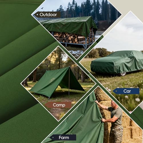 10x20 ft Canvas Tarp with Rustproof Grommets, Heavy Duty Multipurpose Tarpaulin Cover for Canopy Tent, Roof, Camping, Woodpile-Green - color: Green, size: 10x20 ft