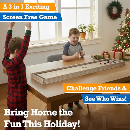 Sterling Games Tabletop Bowling Combo Set, Wooden Arcade Board with Marbles and Pins, Indoor Table Top Game for Kids and Family - style: Bowling/Shuffleboard