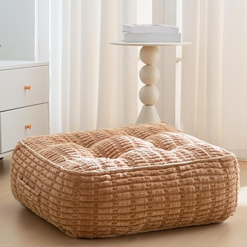 8" Washable Floor Pillow Cushion for Adults, Meditation Cushion Pillow, Removable Tufted Blended Corduroy Cover, Large Square Floor Sitting for Tatami Living Room or Yoga, 22x22 Inch, Machine Washable - color: Square Coffee, size: 8" Thick(Pack of 1)