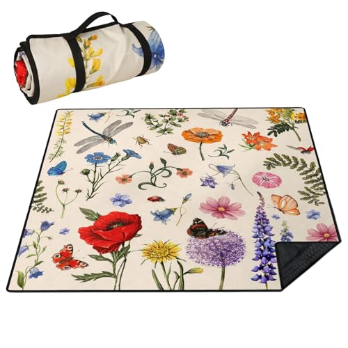 Picnic Blankets Waterproof Foldable Extra Large,80"x 80" Outdoor Beach Blanket Sandproof,3-Layer Lightweight Handy Mat Tote Picnic Camping Rugs for Outside Your Rv (Farmhouse Floral) - color: Picnic Blankets 2
