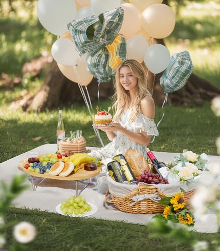 Picnic Basket for 2 with Table and Blanket, Collapsible Cooler Bag Insulated, Picnic Set for Beach Picnic Hamper Picnic Date Essentials for Outdoor Picnic Accessories Bridal Shower Gift - color: Grey Lining