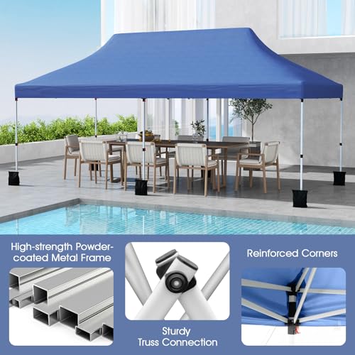 Tangkula 10x20 Ft Pop Up Canopy, Instant Setup Tent with 6 Sandbags, 12 Stakes & 6 Ropes, UPF 50+ Portable Outdoor Canopy Tent with Carrying Bag for Camp, Beach, Patio (Blue) - color: Blue, size: 10x20 FT