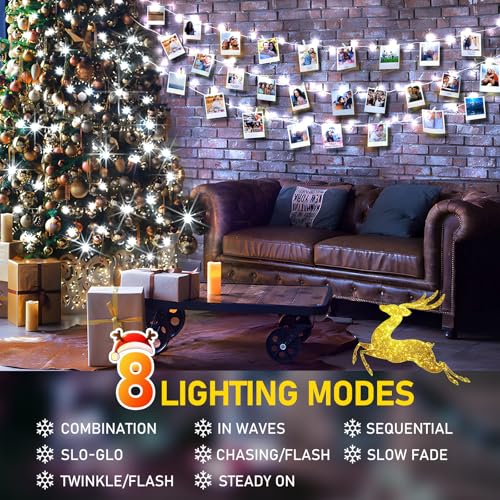 KNONEW Christmas String Lights Indoor Plug in,60FT 180LED Outdoor Waterproof Fairy Lights,8 Lighting Modes,Timer Memory Function for Bedroom Patio Balcony Party (Cool White) - color: Cool White, size: 60FT 180 LED