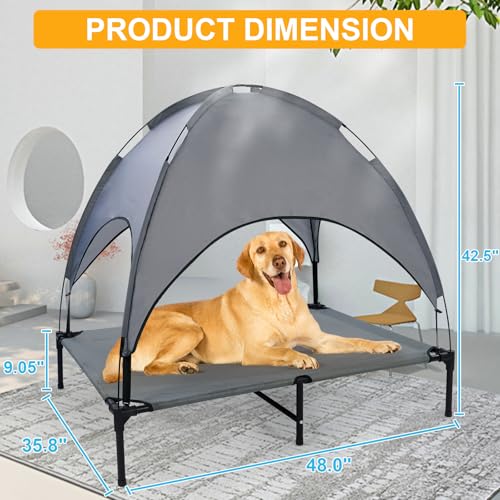 48'' Outdoor Elevated Dog Bed with Canopy, Raised Dogs Bed with Six Support Feet, Breathable Cooling Dog Cot Beds Medium Large Size Dogs, Outdoor Pet Hammock Beds, Pet Beds with 4 Ice Pack(X-Large) - size: X-large-48.0"l X 35.8"w X 9.05"th