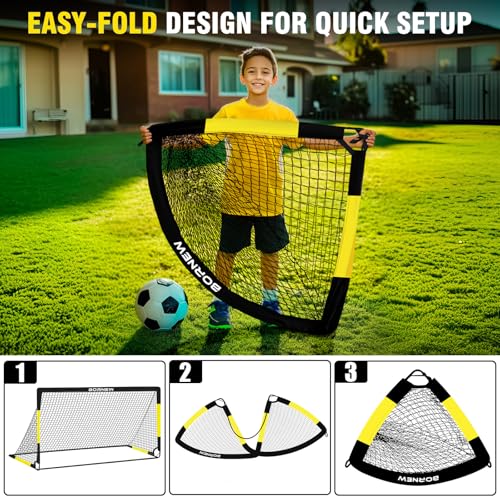 Kids Soccer Goal for Backyard Set - 2 Set of 7X5 / 6X4 ft Toddler Soccer Nets Training Equipment, Soccer Ball, Pop Up Portable Soccer Set for Kids and Youth Games and Training Goals Ages 3-16 Gift - color: 1.Black Yellow
