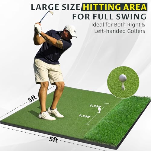 Bltend Dual Turf Golf Mat 31mm: 5x5ft/5x4ft Heavy-Duty Golf Hitting Mats Practice Outdoor/Indoor, Elite Dense Artificial Turf Matt Training Aid for Garage/Simulators/Driving Range/Backyard - style: 5'x5' Elite - 31mm