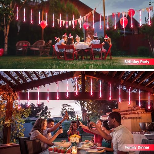 JMEXSUSS Red and White Solar Meteor Shower Rain Lights, 8 Tube 144 LED Solar Christmas Lights for Party Holiday Yard Patio Decorations - color: Red&White, size: 1*144LED