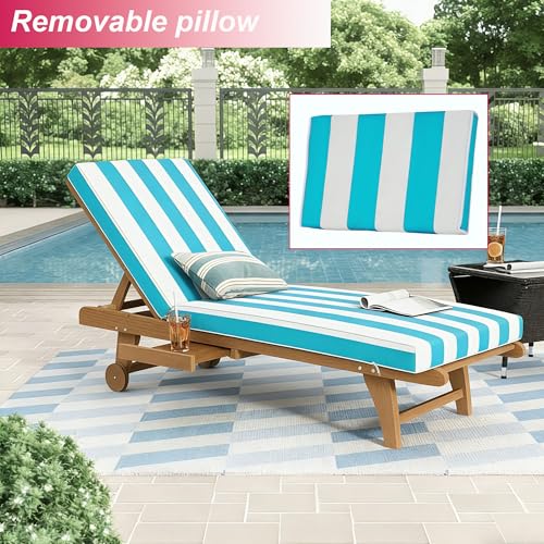 Chaise Lounge Cushions Outdoor 72x21x4 Inch, Patio Lounger Chair Cushion with Removable Cover, Fade Resistant Replacement Pad for Outdoor Furniture (Lake blue and white stripes, 72x21x4 inch) - color: Lake Blue and White Stripes
