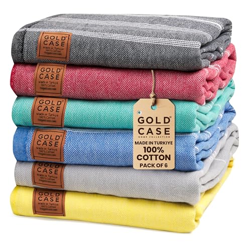 Gold CASE LYCIA Turkish Beach Towel Set of 6 – 100% Cotton Turkish Beach Towels Bulk 70 x 38'' – LYCIA Oversized, Quick Dry & Sand Free Beach Towel – Lightweight Towels Set in Multi Color Tones - color: Multicolor-1, style: Beach-Bath Towel Set