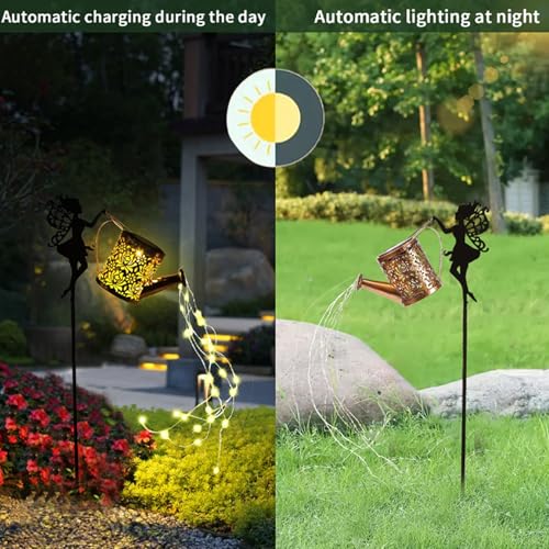 Solar Watering Can Lights,LED Solar Lantern String Light Outdoor Garden Waterproof Hollowed-Out Retro Metal Water Can Lights,for Garden Patio Yard Pathway Lantern Plant Decoration (Fairy) - color: Fairy