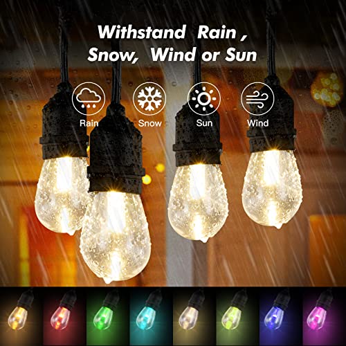 48FT RGB Outdoor String Lights, 15 Shatterproof Edison LED Bulbs, Waterproof Color Changing Patio Lights with Remote. Dimmable Decorative Lighting for Backyard, Camping. - size: S14 48FT