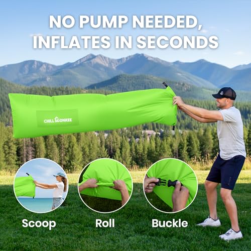 Portable Inflatable Lounger for Beach & Camping – Self-Inflating Air Couch, Beach Sofa, and Outdoor Lounge Chair for Relaxation and Comfort - color: Neon Green