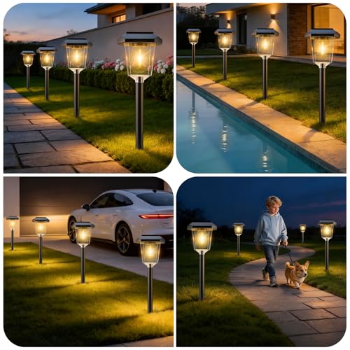 16Pack Solar Pathway Lights Outdoor, LED Solar Lights Outdoor Waterproof, Garden Light Solar Powered, Stake Landscape Lighting for Outside Yard Driveway Walkway Sidewalk Path Lawn Patio Garden Decor