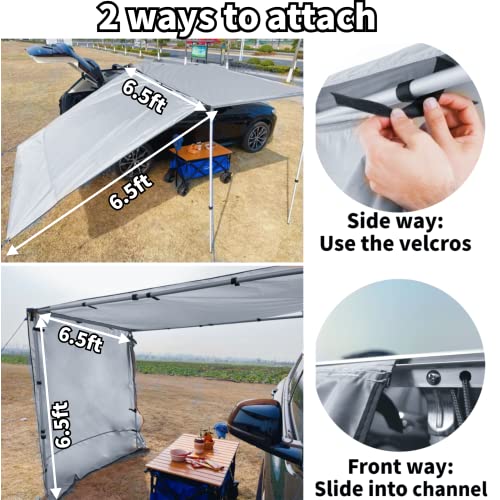 DANCHEL OUTDOOR Waterproof Car Awning Side Wall, Sun Shade Windbreak & Privacy Extension Lateral Tarp for Roof Rack Awning Overland Accessories(Gray, 6.5ftx6.5ft) - color: Gray, size: 6.5x6.5ft